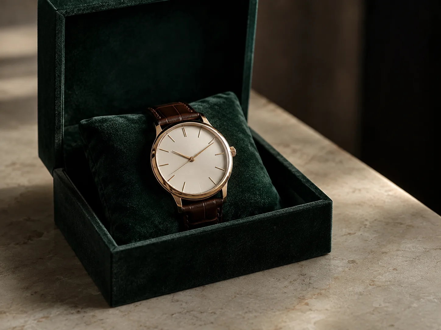 Signature-Geschenk: eine Uhr in einem grünen Samtetui