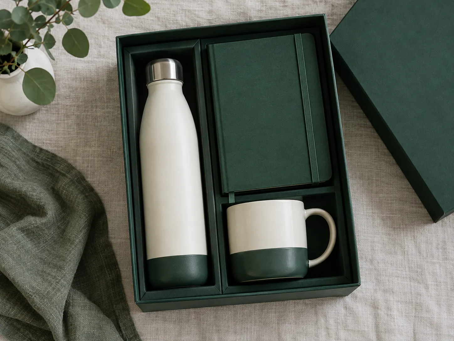 Premium-Geschenkbox mit Isolierflasche, Notizbuch und Tasse