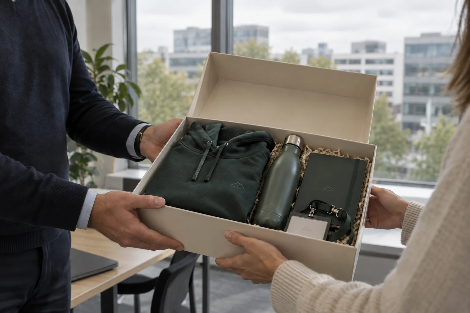 Personalisiertes Welcome Pack für neue Mitarbeitende in einem Freiburger Unternehmen