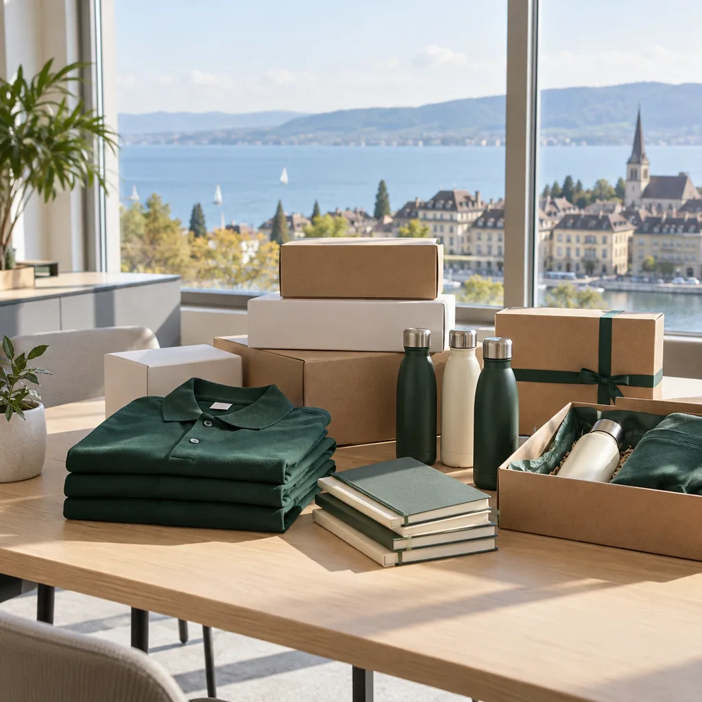 Personalised promotional products and corporate gifts ready to be delivered to a Neuchâtel company