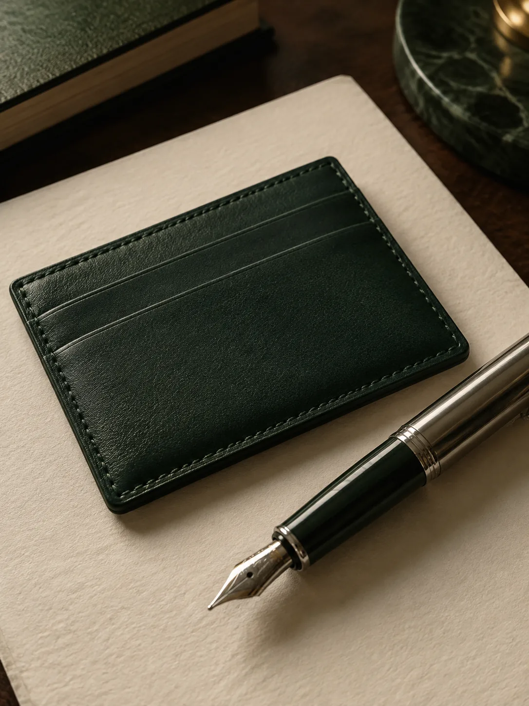 Lederkartenetui und Füllfederhalter, ein Premium-Firmengeschenk