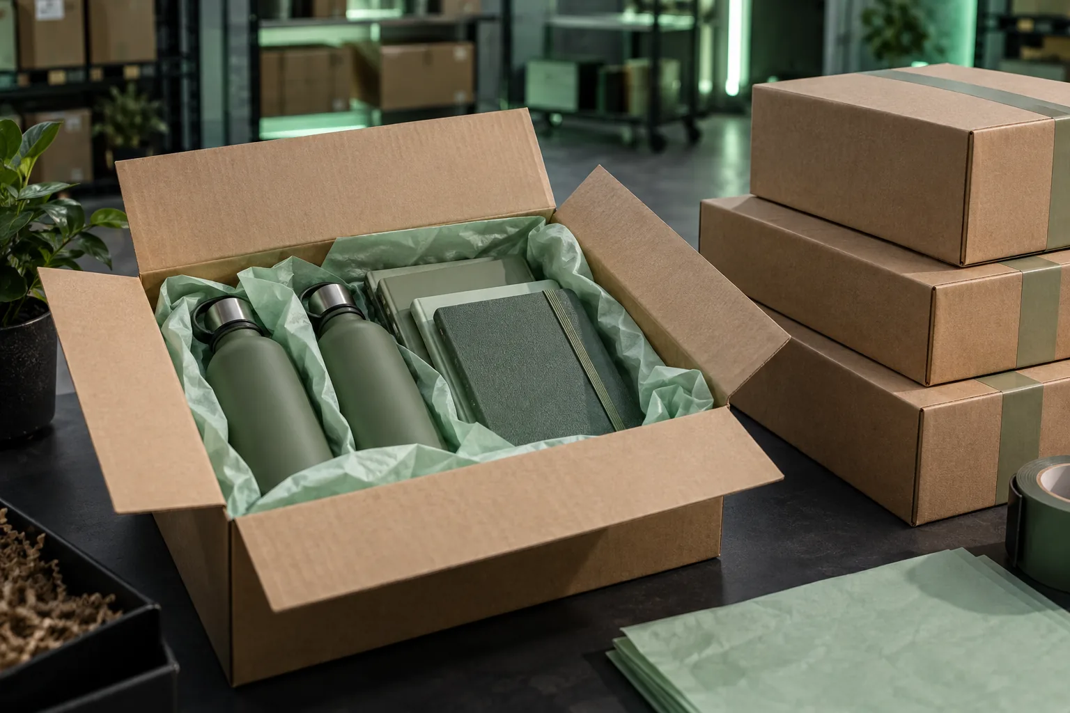 Personalised merchandise packed and ready for delivery