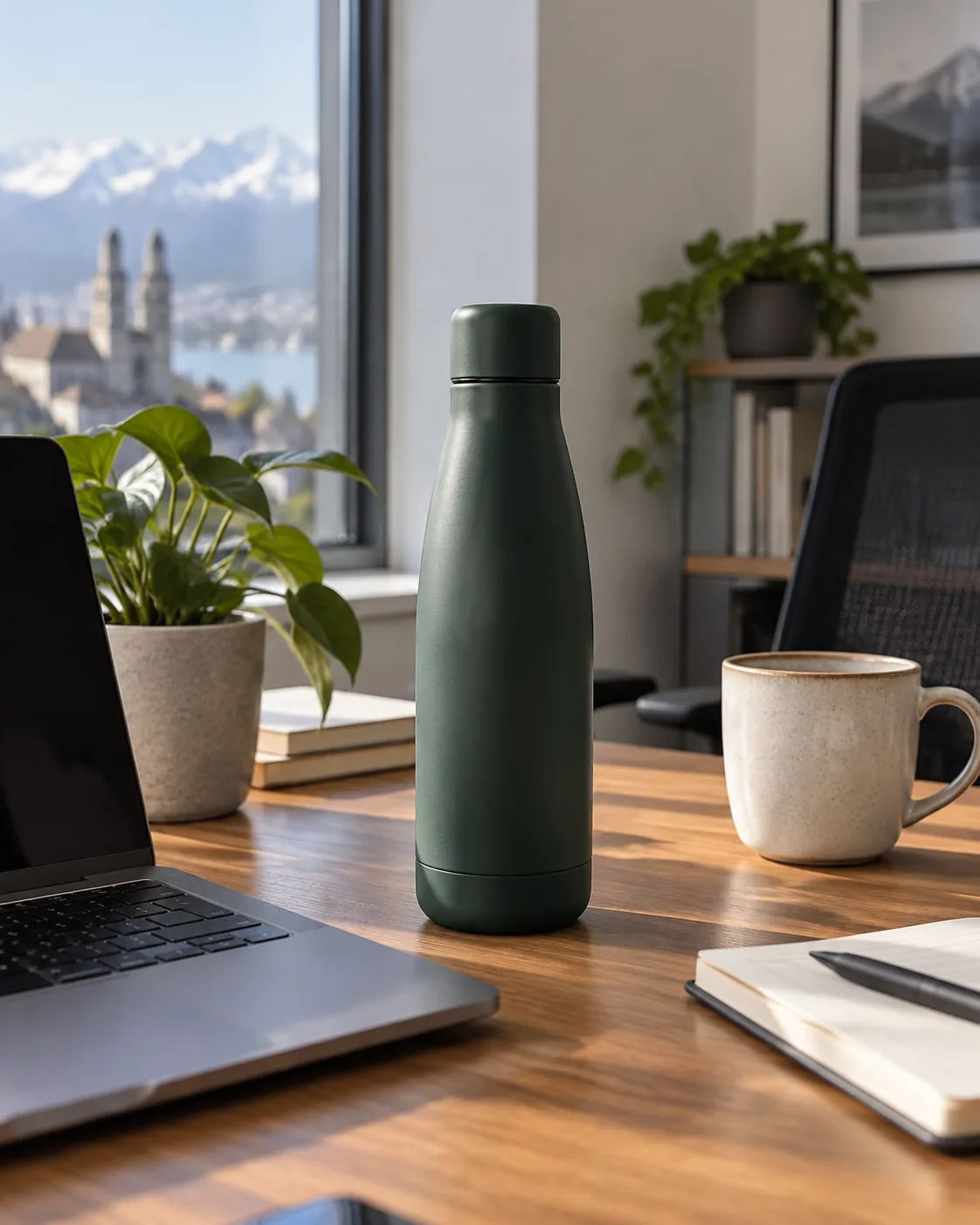 Bouteille isotherme personnalisée sur un bureau