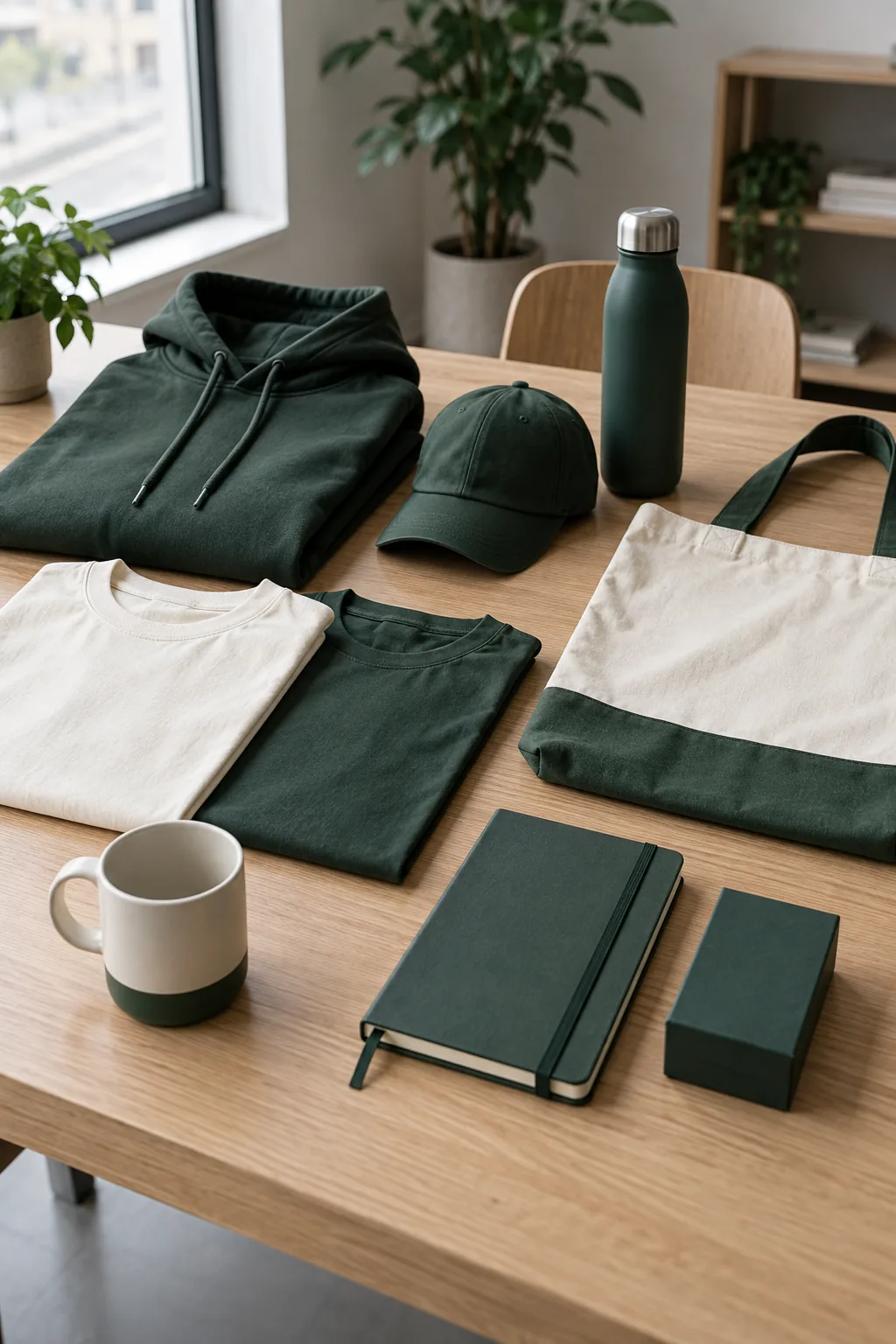 Collection Corporate Merch personnalisée : sweats, t-shirts, casquette, bouteille, tote bag et carnet