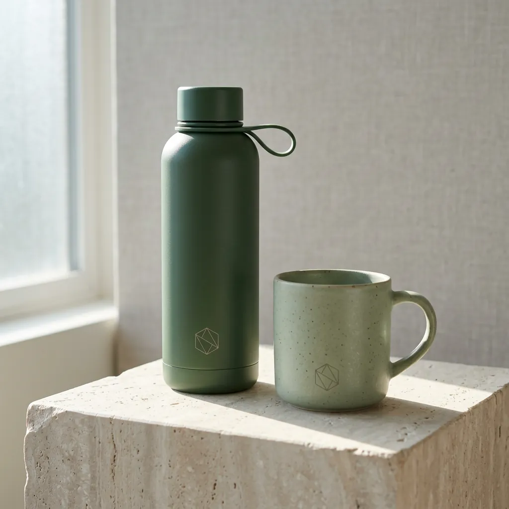 Gourde et mug verts personnalisés