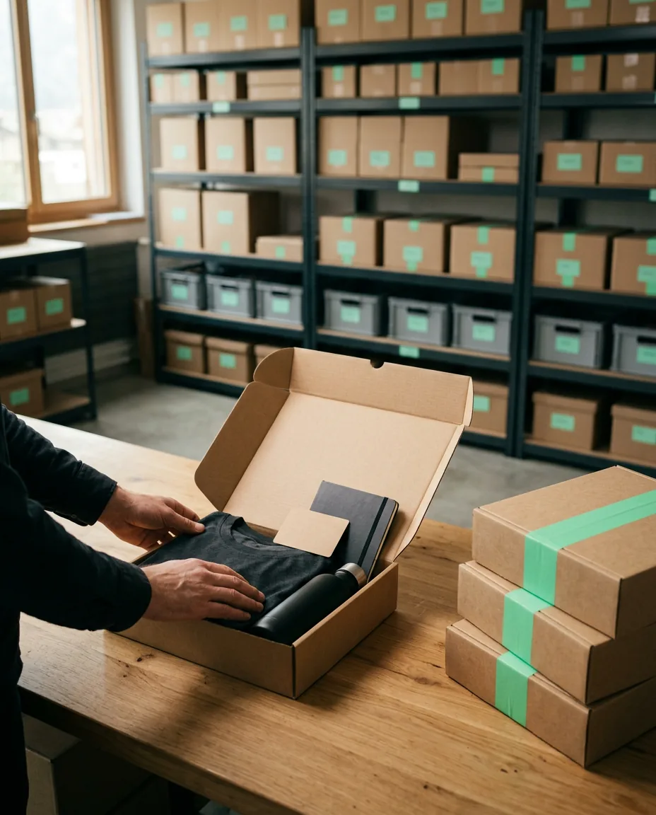 Préparation de colis de merchandising dans l'entrepôt Quintessence