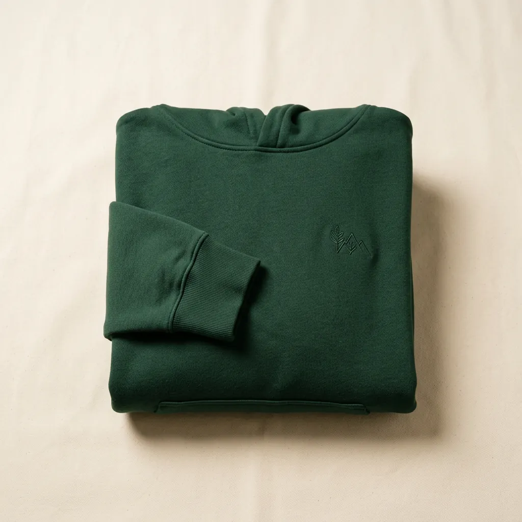 Sweat à capuche vert brodé, plié