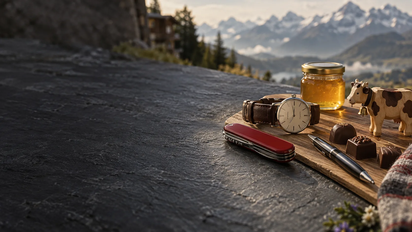 Objets Swiss Made personnalisés pour entreprise : couteau suisse, montre, stylo et chocolats