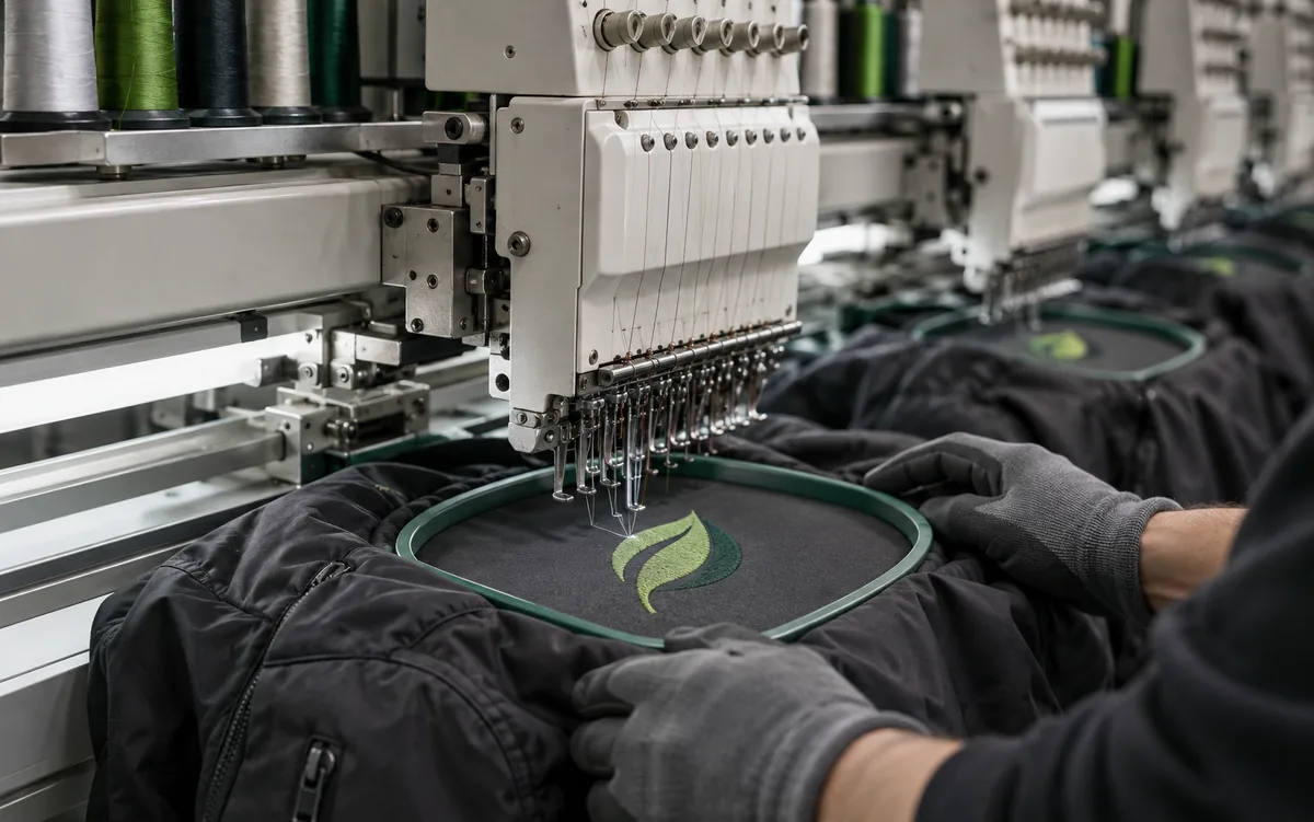 Embroidery of a logo on a jacket
