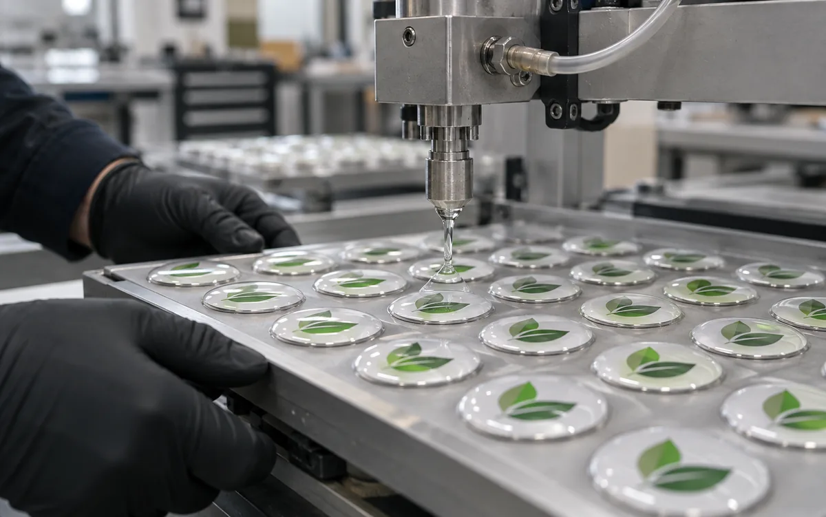 Doming, clear resin on personalised badges