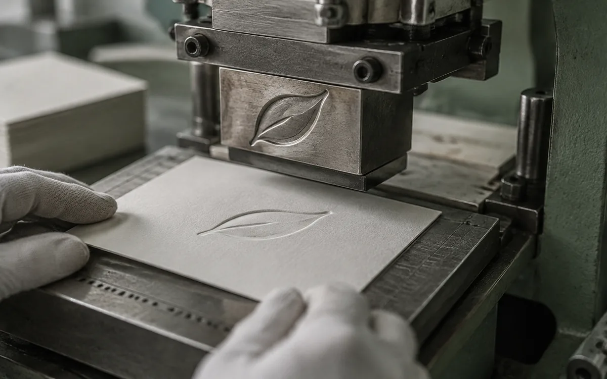 Blind embossing of a logo on paper